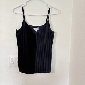 Socialite Velvet Camisole Blouse Navy Blue Ribbed V-Neck Lined New Size Small